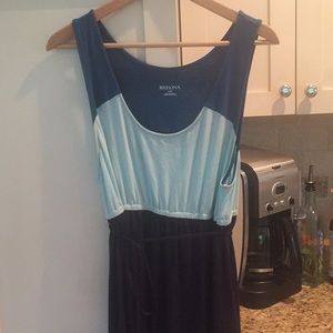 Women's blue maxi high low dress with tie belt